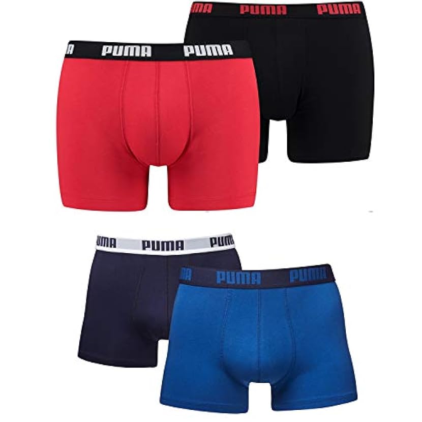 Puma 521015001 - Boxer Basic, intimo da uomo, confezione 4 pezzi, in diversi colori, Uomo, 521015001, Red/Black(786)/True Blue(420), M 077113113