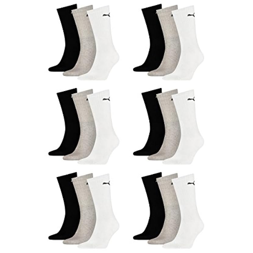 PUMA - Calze sportive, unisex, con pianta in spugna, confezione da 18 pezzi (colore bianco/grigio/nero, 39/42). 622471121
