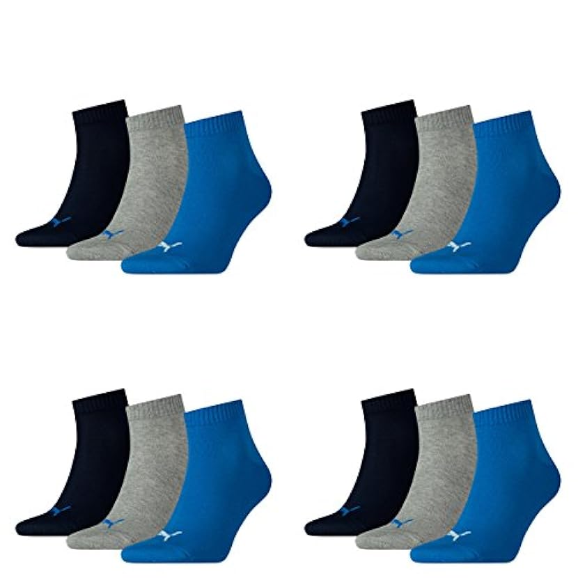 Puma 12 paia di calzini unisex Quarter Sneaker taglia 35-49 calzini e calze da uomo e donna, misure: 35-38, colore: 277 - blu/grigio 997870711