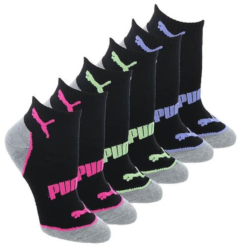 PUMA 6 paia di calzini da donna per allenamento quarto di equipaggio 39-43, Grigio/Multicolore, 5-9.5 847773301