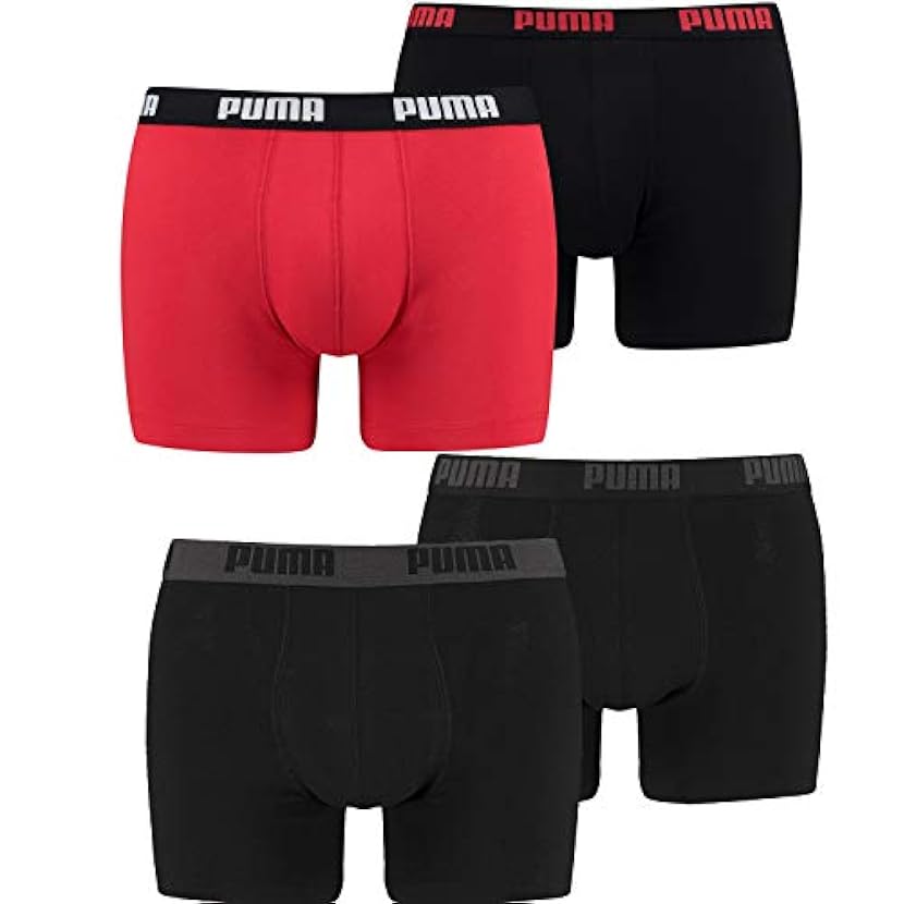 Puma 521015001 - Boxer Basic, intimo da uomo, confezione 4 pezzi, in diversi colori, Uomo, 521015001, Red/Black(786)/Black (230), L 834436791